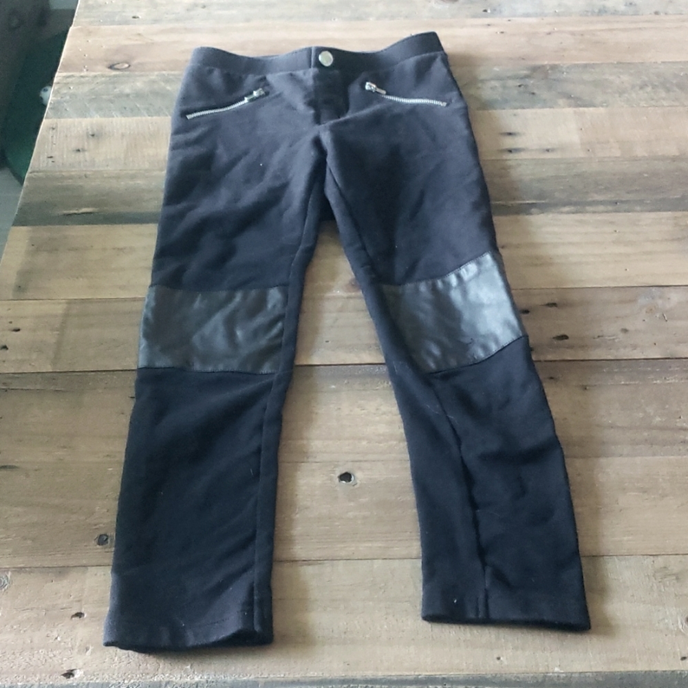 H&M Black Leggings with Faux Leather Panel Knees and Zippers